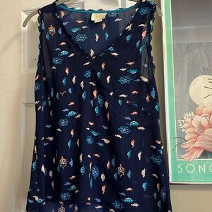 Anthropologie Maeve turtle scalloped sleeveless top size 4 🐢